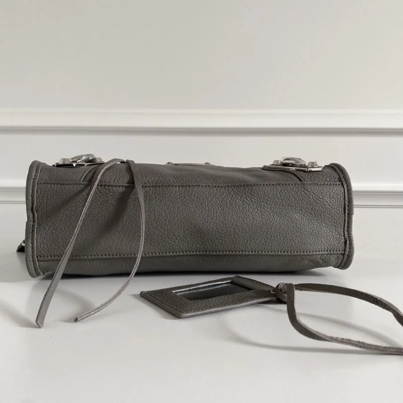 Balenciaga Gray Goatskin Motorcycle Bag with Silver Studs Comfortable 38322