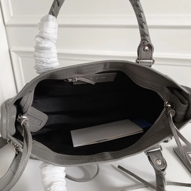 Balenciaga Gray Goatskin Motorcycle Bag with Silver Studs Comfortable 38322