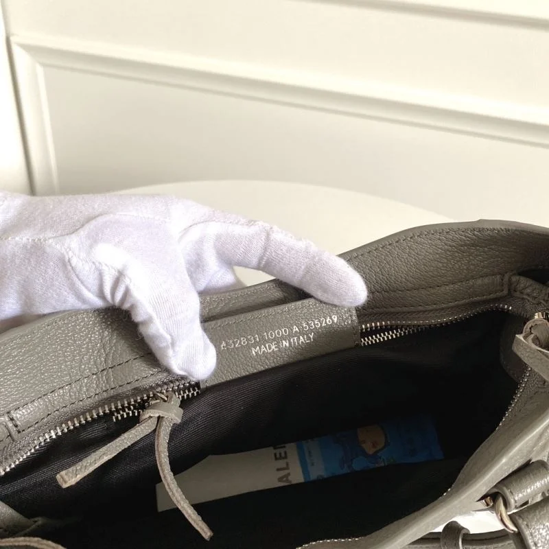 Balenciaga Gray Goatskin Motorcycle Bag with Silver Studs Comfortable 38322