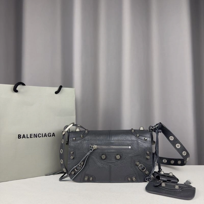 Balenciaga Gray Oil Wax Motorcycle Crossbody Bag with Pendant SoftTouch 70102