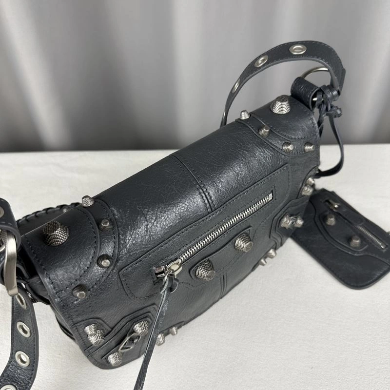 Balenciaga Gray Oil Wax Motorcycle Crossbody Bag with Pendant SoftTouch 70102