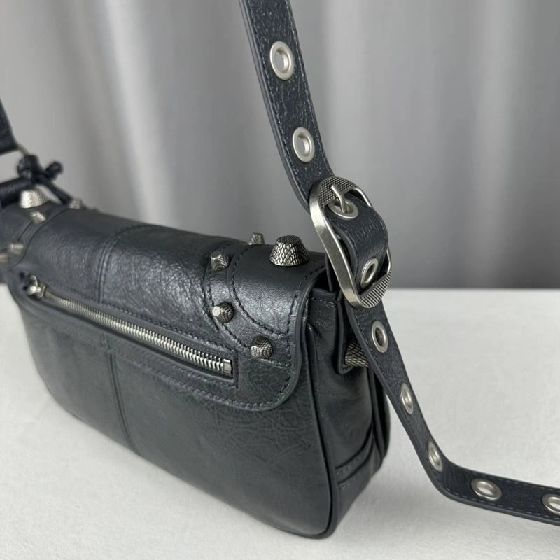 Balenciaga Gray Oil Wax Motorcycle Crossbody Bag with Pendant SoftTouch 70102