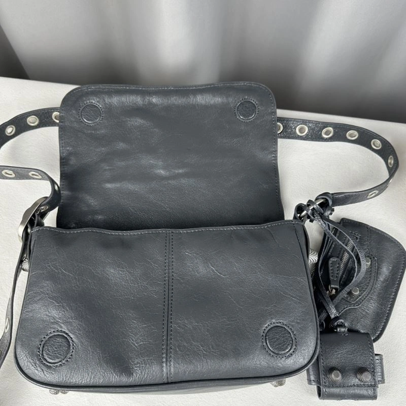 Balenciaga Gray Oil Wax Motorcycle Crossbody Bag with Pendant SoftTouch 70102