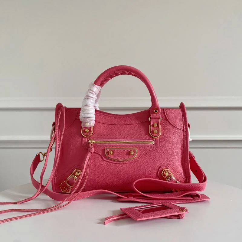 Balenciaga Gray-Pink Goat Leather Motorcycle Bag with Gold Studs - 30cm Practical 38323