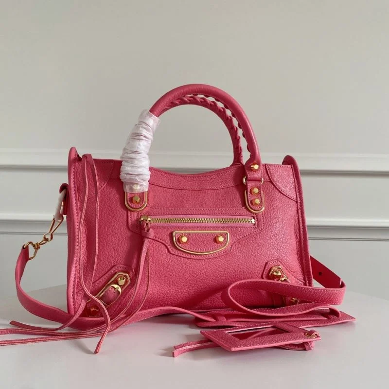Balenciaga Gray-Pink Goat Leather Motorcycle Bag with Gold Studs - 30cm Practical 38323