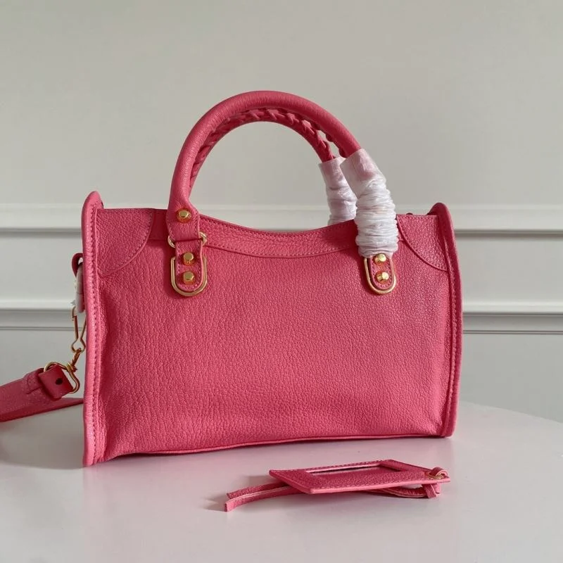 Balenciaga Gray-Pink Goat Leather Motorcycle Bag with Gold Studs - 30cm Practical 38323