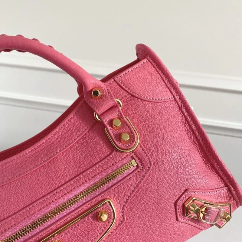Balenciaga Gray-Pink Goat Leather Motorcycle Bag with Gold Studs - 30cm Practical 38323