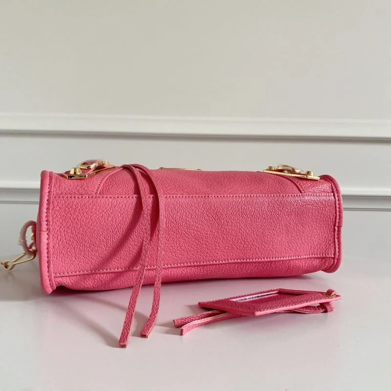 Balenciaga Gray-Pink Goat Leather Motorcycle Bag with Gold Studs - 30cm Practical 38323
