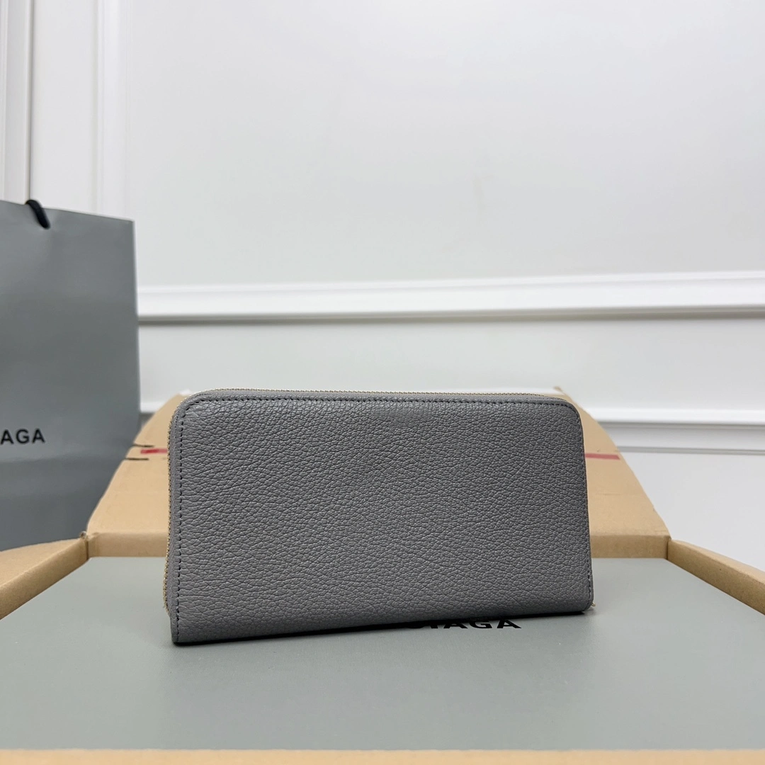Balenciaga Gray Retro Zip Goat Leather Motorcycle Wallet Vibrant 60842