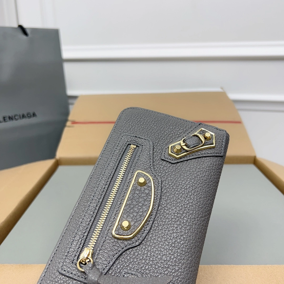 Balenciaga Gray Retro Zip Goat Leather Motorcycle Wallet Vibrant 60842