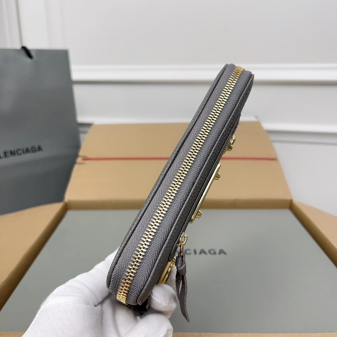 Balenciaga Gray Retro Zip Goat Leather Motorcycle Wallet Vibrant 60842