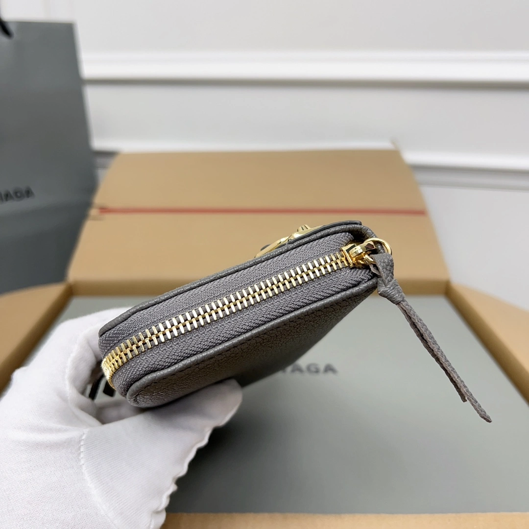 Balenciaga Gray Retro Zip Goat Leather Motorcycle Wallet Vibrant 60842