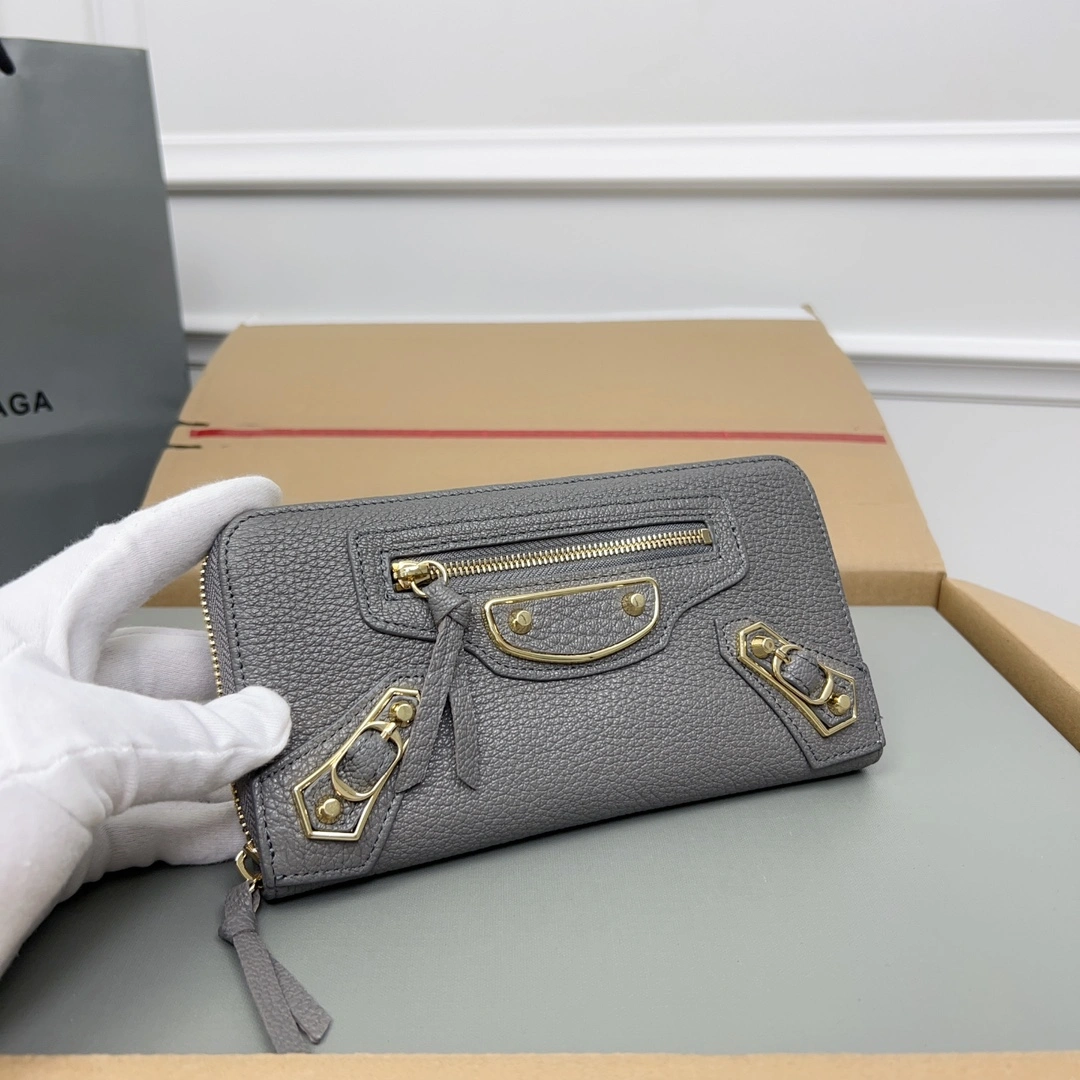 Balenciaga Gray Retro Zip Goat Leather Motorcycle Wallet Vibrant 60842
