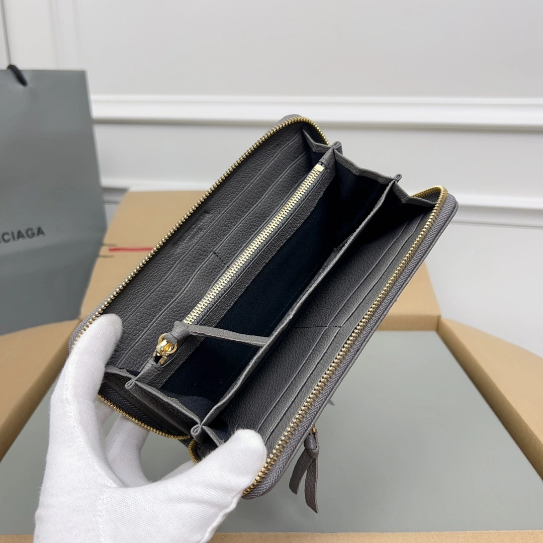 Balenciaga Gray Retro Zip Goat Leather Motorcycle Wallet Vibrant 60842