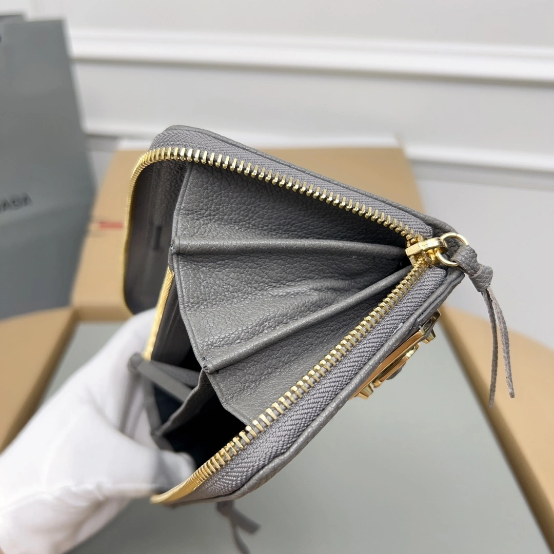 Balenciaga Gray Retro Zip Goat Leather Motorcycle Wallet Vibrant 60842
