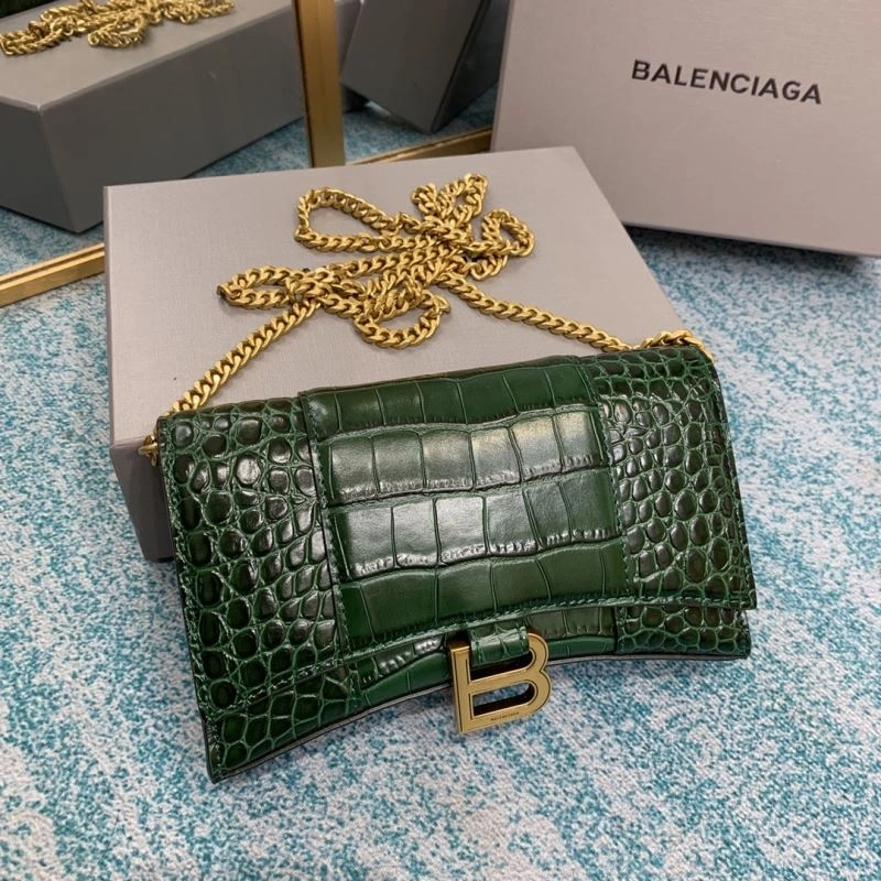 Balenciaga Green Crocodile Hourglass Chain Bag with Gold Accent Trendy 72605