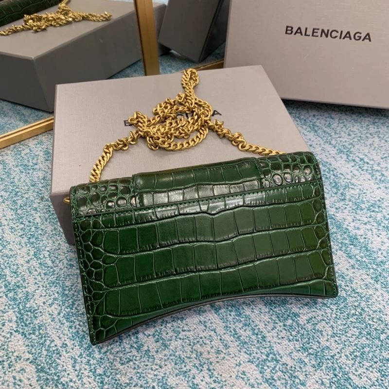 Balenciaga Green Crocodile Hourglass Chain Bag with Gold Accent Trendy 72605