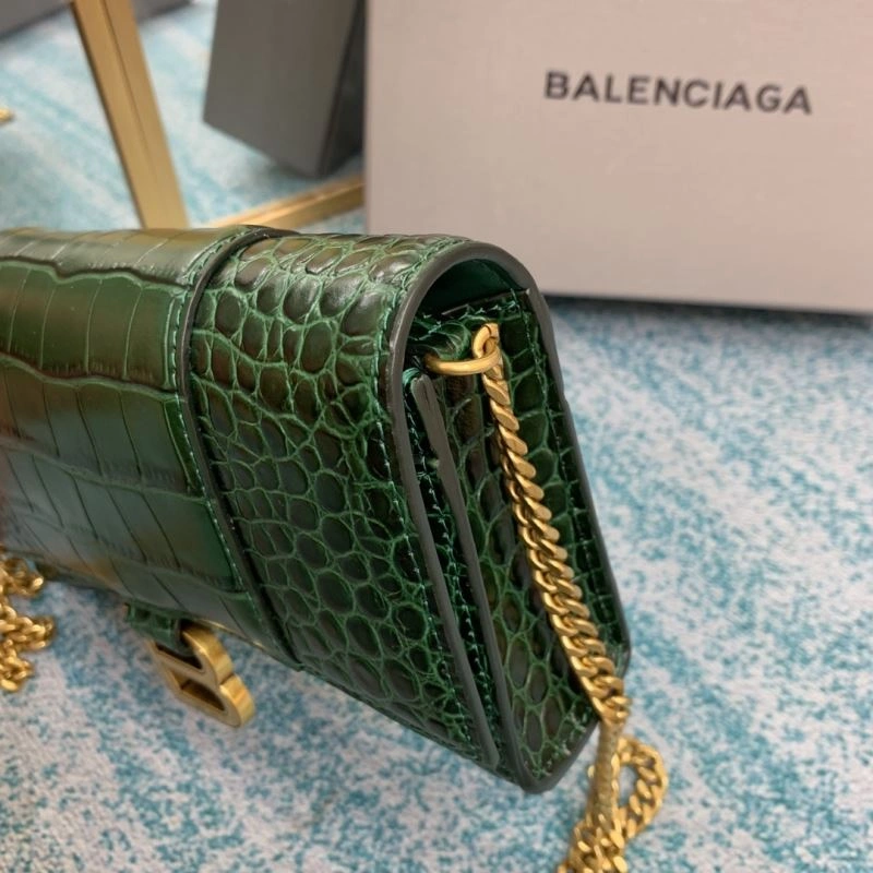 Balenciaga Green Crocodile Hourglass Chain Bag with Gold Accent Trendy 72605