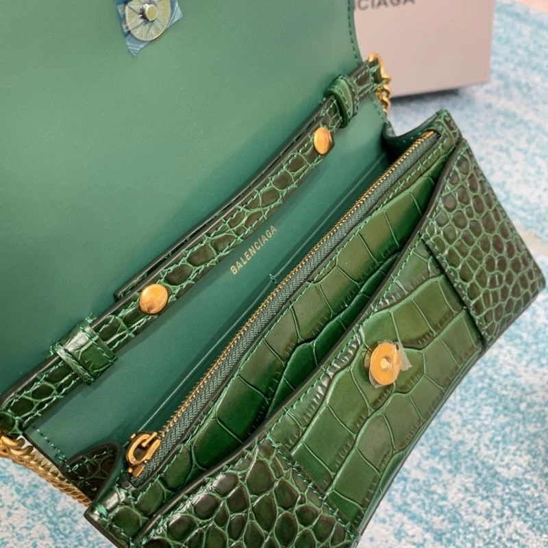 Balenciaga Green Crocodile Hourglass Chain Bag with Gold Accent Trendy 72605