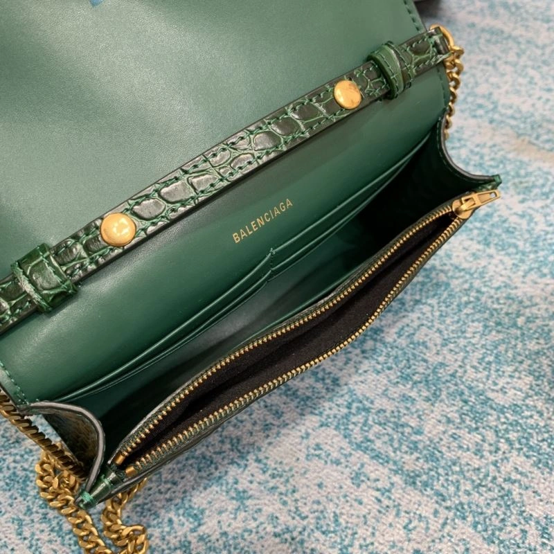 Balenciaga Green Crocodile Hourglass Chain Bag with Gold Accent Trendy 72605