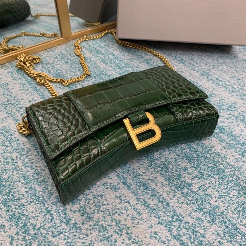 Balenciaga Green Crocodile Hourglass Chain Bag with Gold Accent Trendy 72605