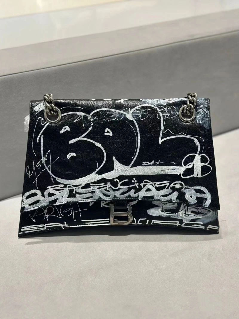 Balenciaga Hand-Painted Black Cracked Sheepskin Graffiti Bag Unisex 70047