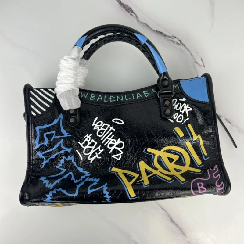 Balenciaga Handmade Graffiti Sheep Leather Bag - 30cm Cute Design Snug 78771