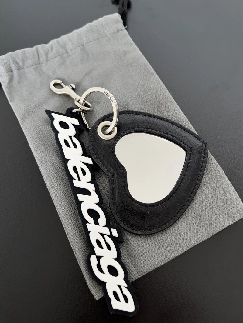 Balenciaga Heart Mirror Charm Keychain with Sheepskin Pendant Refined 70114