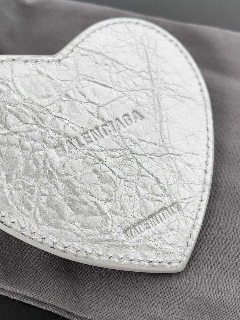 Compact Balenciaga Heart Mirror Pendant Keychain in Sheepskin 69988