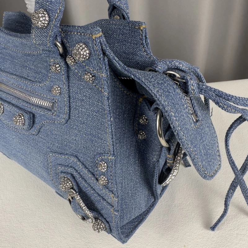 Seasonal Balenciaga Heartfelt Deep Blue Rhinestone Cagole Motorcycle Bag 78776