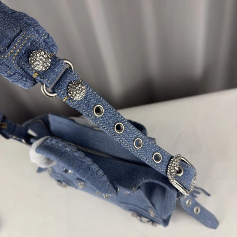 Seasonal Balenciaga Heartfelt Deep Blue Rhinestone Cagole Motorcycle Bag 78776