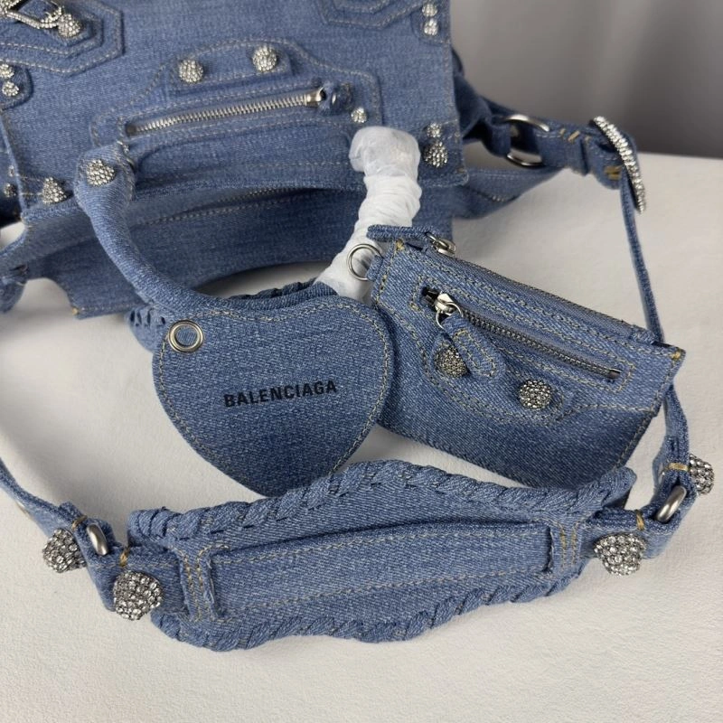 Seasonal Balenciaga Heartfelt Deep Blue Rhinestone Cagole Motorcycle Bag 78776