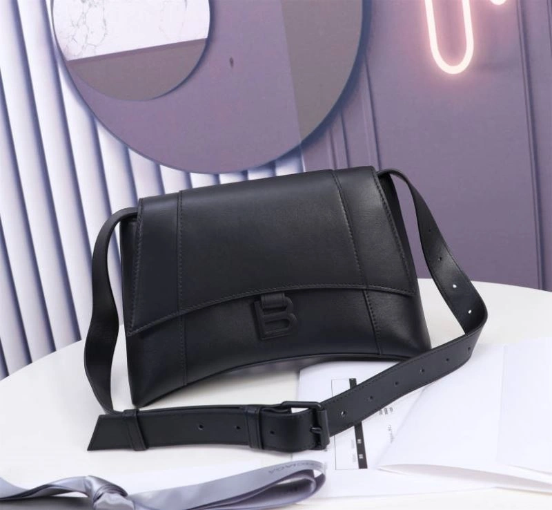 Balenciaga Hourglass Arc Black Gun Bag with Embossed Cowhide Texture Colorful 75309