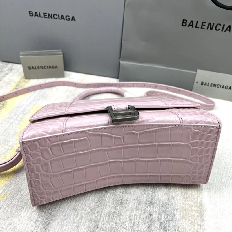 Unisex Balenciaga Hourglass Bag - Blush Pink Crocodile Pattern 78726