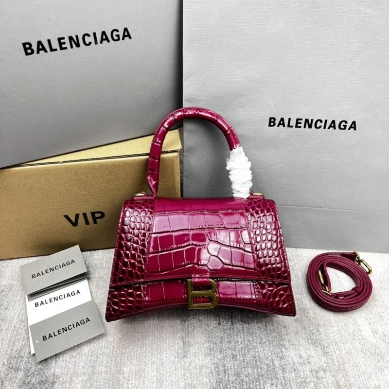 Breathable Balenciaga Hourglass Bag in Cherry Red Crocodile Pattern 78699