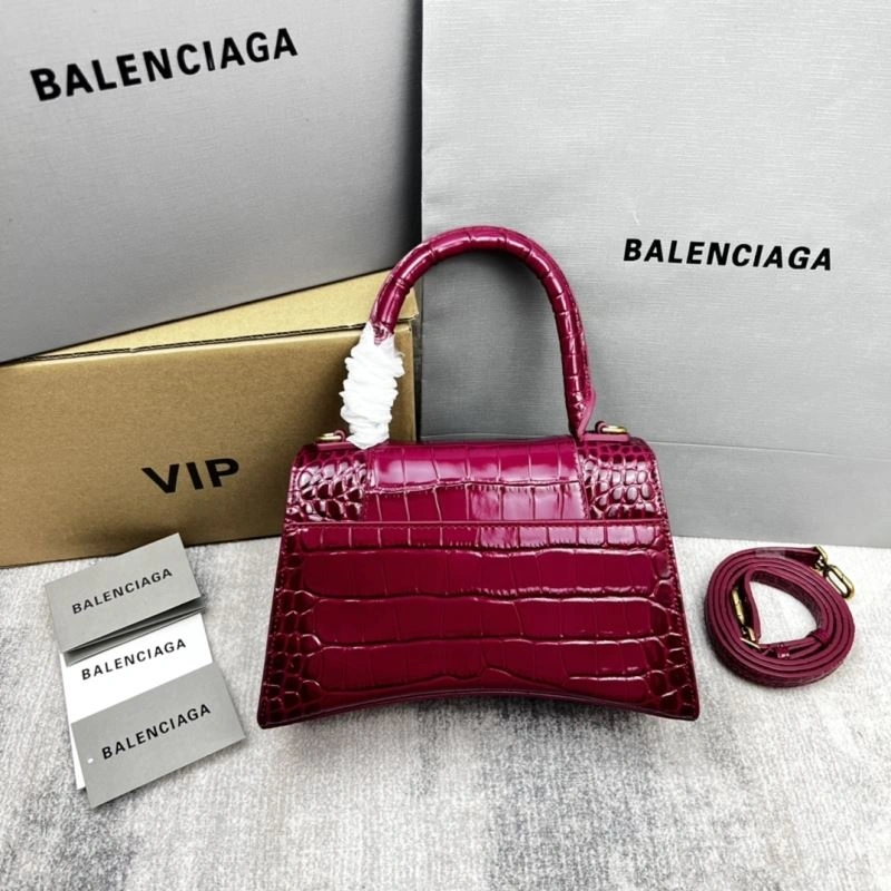 Breathable Balenciaga Hourglass Bag in Cherry Red Crocodile Pattern 78699