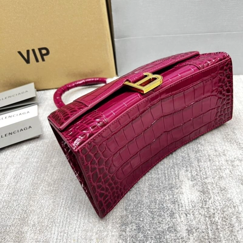 Breathable Balenciaga Hourglass Bag in Cherry Red Crocodile Pattern 78699