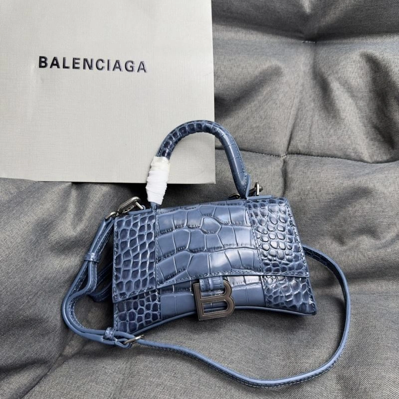 WrinkleFree Balenciaga Hourglass Croc XS Bag - Gray-Blue Silver Buckle 69992