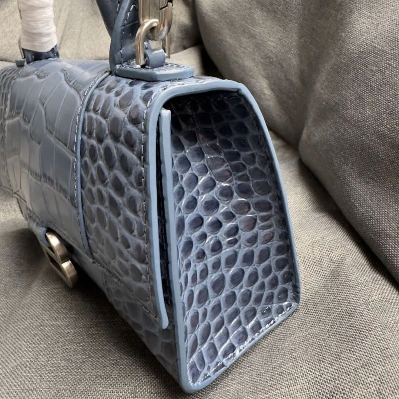 WrinkleFree Balenciaga Hourglass Croc XS Bag - Gray-Blue Silver Buckle 69992