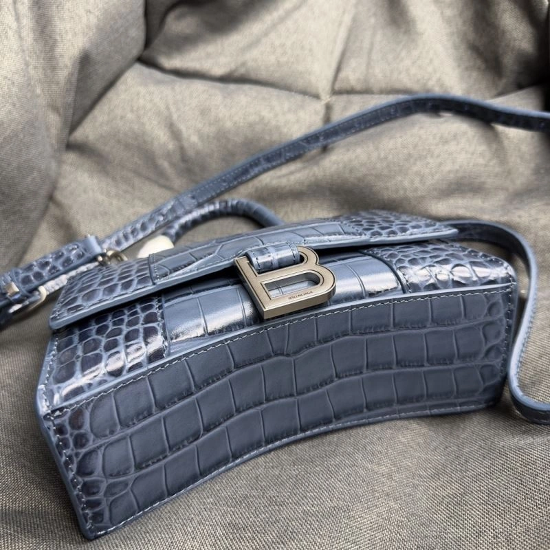 WrinkleFree Balenciaga Hourglass Croc XS Bag - Gray-Blue Silver Buckle 69992