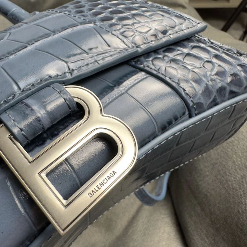 WrinkleFree Balenciaga Hourglass Croc XS Bag - Gray-Blue Silver Buckle 69992