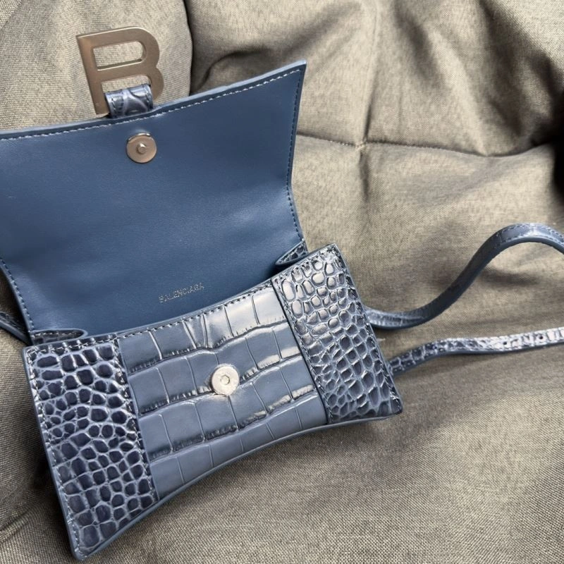 WrinkleFree Balenciaga Hourglass Croc XS Bag - Gray-Blue Silver Buckle 69992