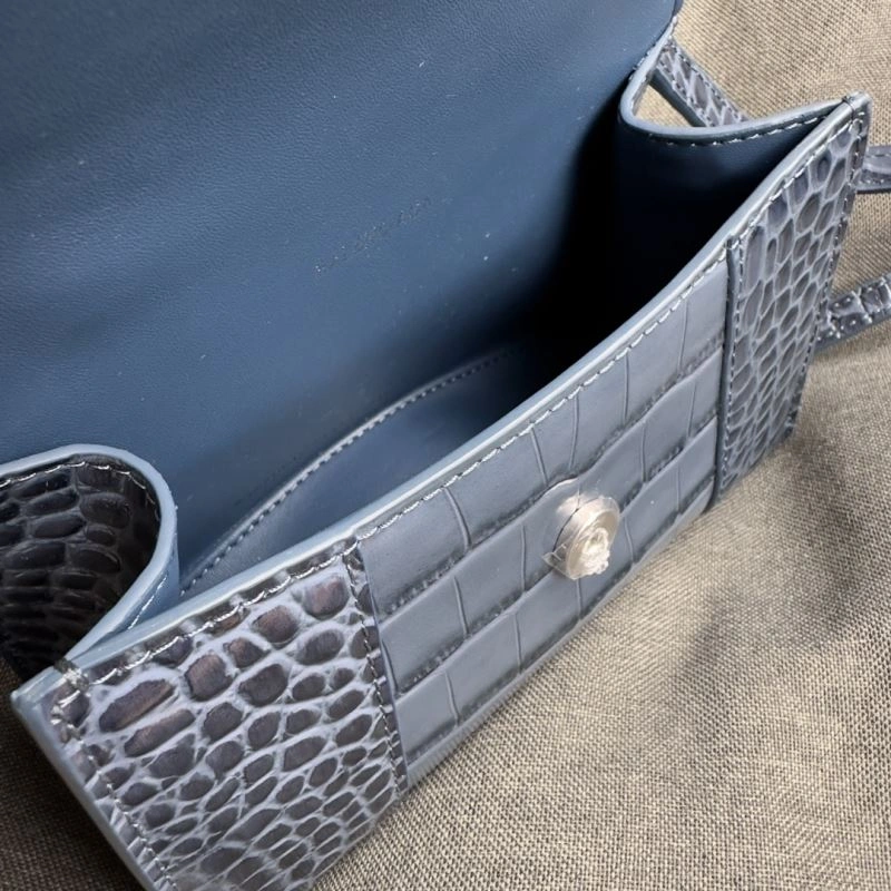 WrinkleFree Balenciaga Hourglass Croc XS Bag - Gray-Blue Silver Buckle 69992