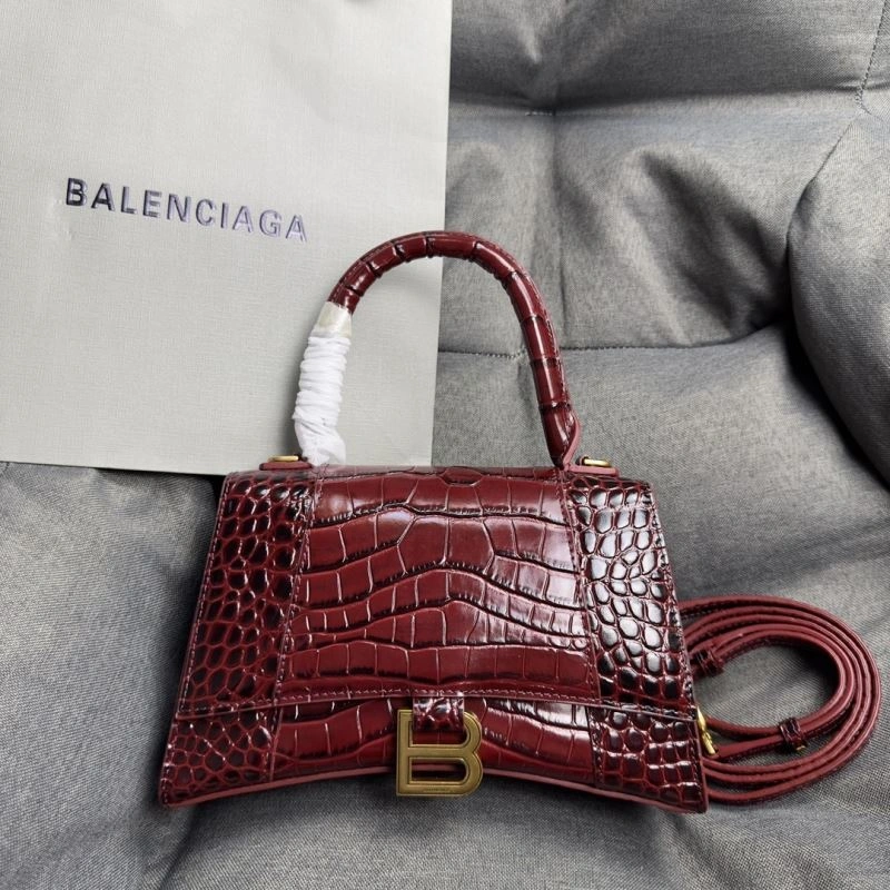 TechFriendly Balenciaga Hourglass Crocodile Bag in Burgundy with Gold Buckle 70028