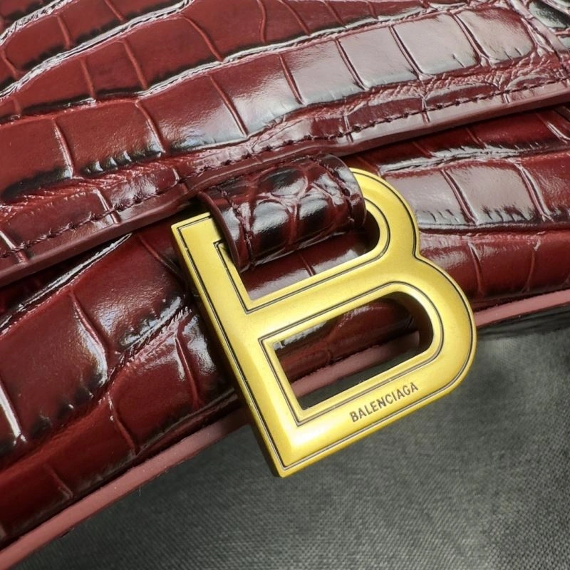 TechFriendly Balenciaga Hourglass Crocodile Bag in Burgundy with Gold Buckle 70028