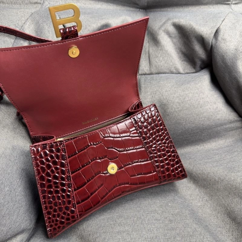 TechFriendly Balenciaga Hourglass Crocodile Bag in Burgundy with Gold Buckle 70028