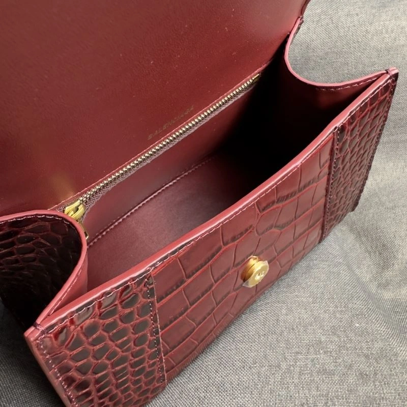 TechFriendly Balenciaga Hourglass Crocodile Bag in Burgundy with Gold Buckle 70028