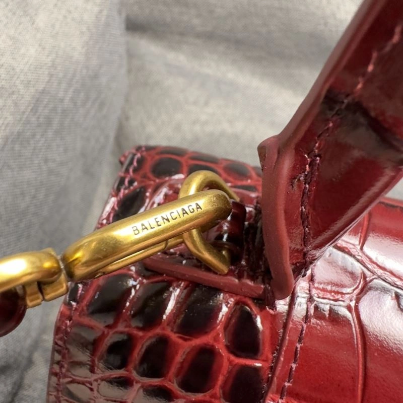 TechFriendly Balenciaga Hourglass Crocodile Bag in Burgundy with Gold Buckle 70028