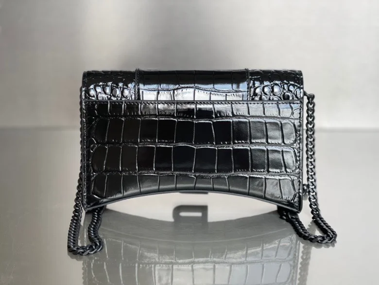Seasonal Balenciaga Hourglass Crocodile Black Buckle Chain Bag 38285