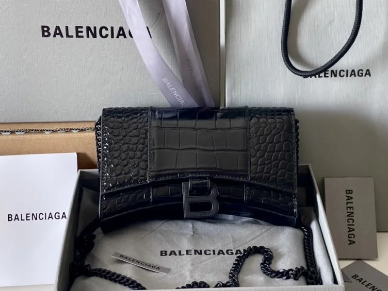 Seasonal Balenciaga Hourglass Crocodile Black Buckle Chain Bag 38285